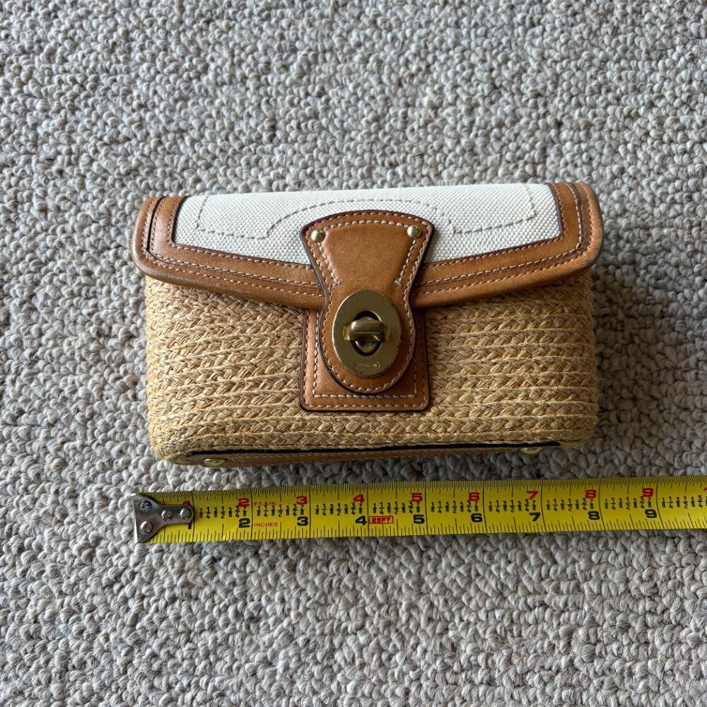 Coach Straw Summertime Clutch Wristlet Woven Straw Leather Trim Gold Turn Lock - Picture 11 of 12